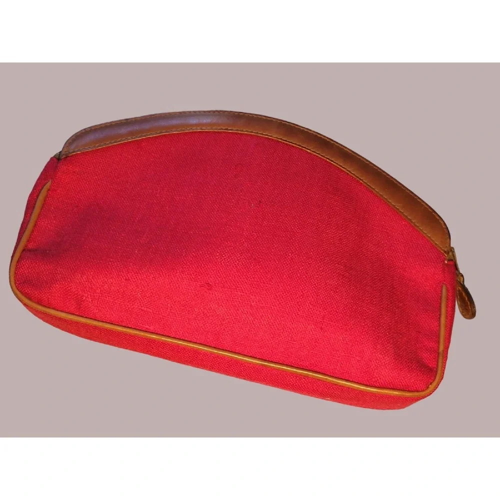 Vintage Trafalgar Preppy Luxe Red‎ Silk Linen Clutch Purse